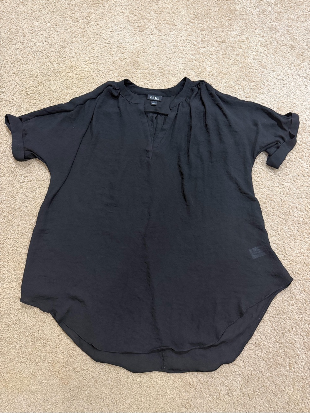 a.n.a Black Short-Sleeve Split-Neck Blouse